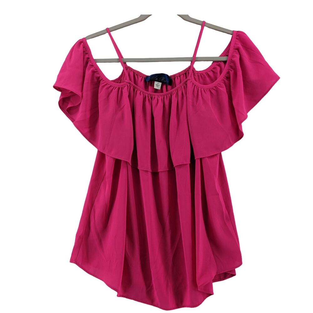 Blue Rain Off Shoulder Blouse S‎ Hot Pink Scoop Neck Summer Staple Top Loose Fit
